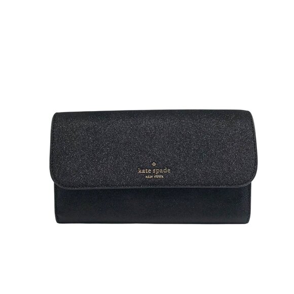 Kate Spade Black Glitter Fabric Medium Flap Phone Wristlet - Picture 1 of 11